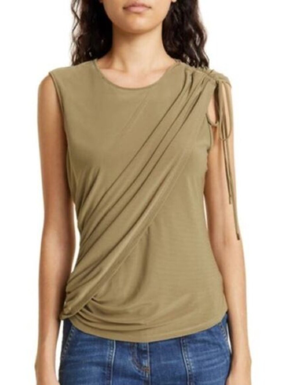 NWOT Ramy Brooks Sparta Ruched Tie Shoulder Sleeveless Top Clover size M